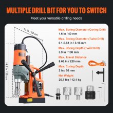 VEVOR Magnetic Drill, 1450W 1.57" Boring Diameter, 12500N 800 RPM Portable Electric Mag Drill Press, with Variable Speed, Drilling Machine for any Surface Home Improvement Industry Railway