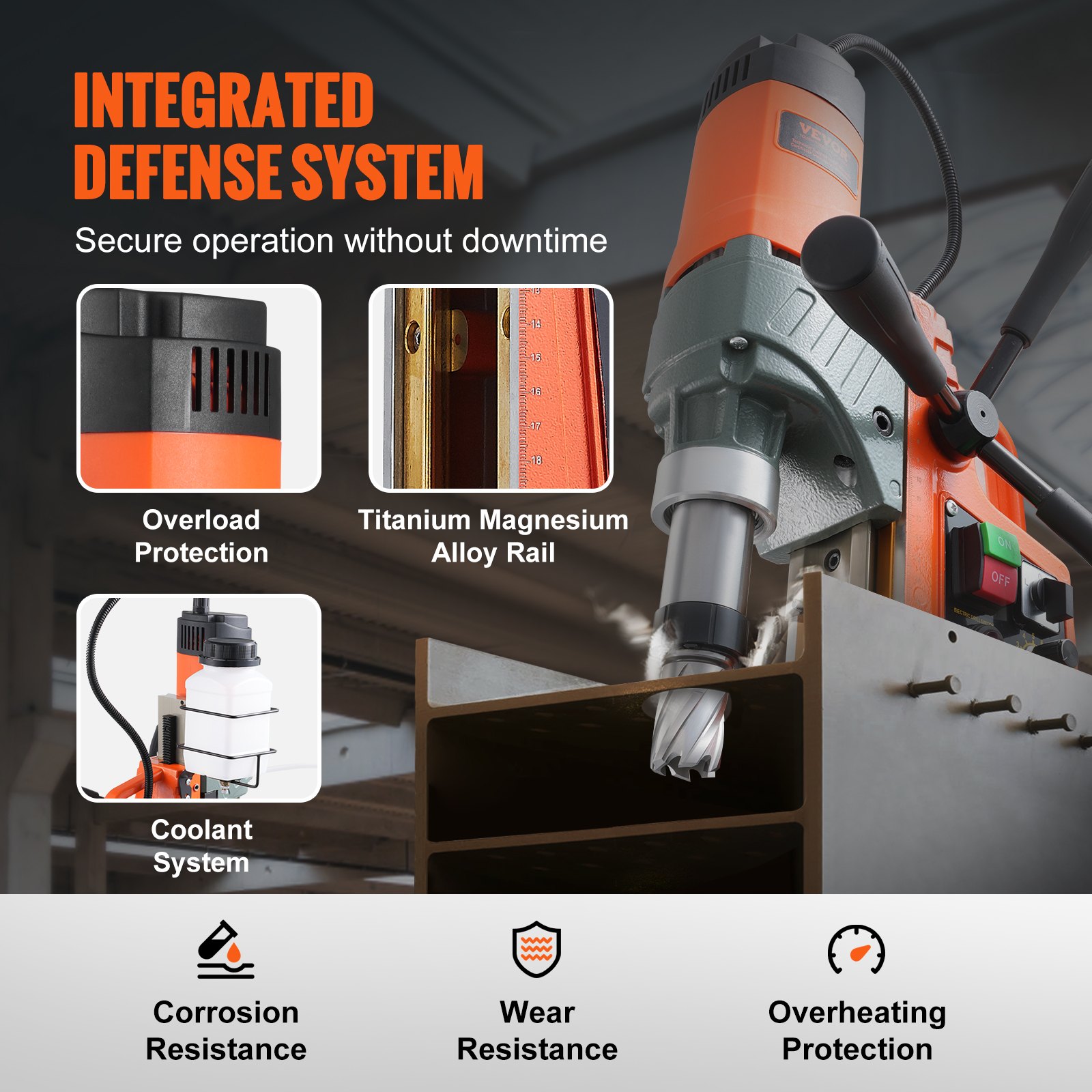 VEVOR Magnetic Drill, 1450W 2" Boring Diameter, 12800N Portable Electric Mag Drill Press, with Variable Speed, 800 RPM Drilling Machine for any Surface Home Improvement Industry Railway