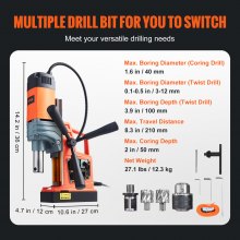 VEVOR Magnetic Drill, 1300W 1.57" Boring Diameter, 2922lbf/13000N 700 RPM Portable Electric Mag Drill Press with Variable Speed, Drilling Machine for any Surface Home Improvement Industry Railway