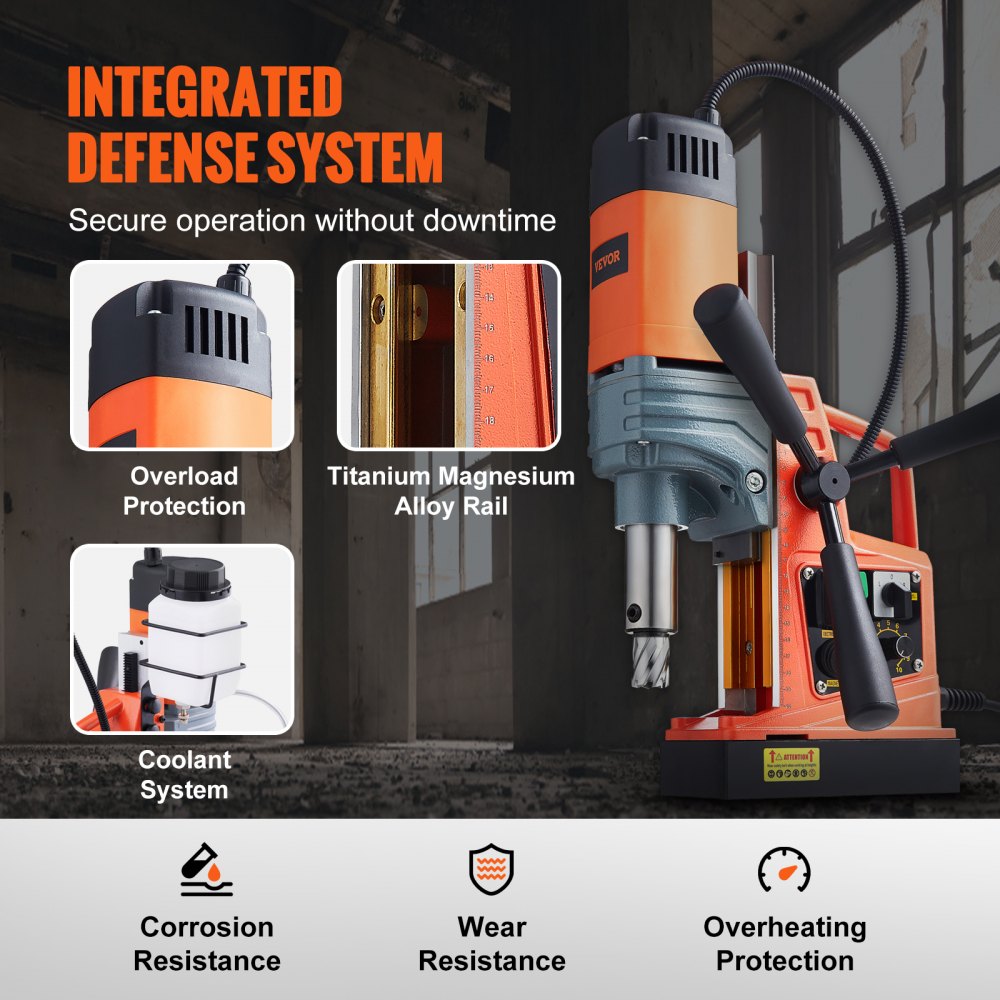 VEVOR Magnetic Drill, 1300W 1.57" Boring Diameter, 2922lbf/13000N Portable Electric Mag Drill Press with Variable Speed, 700 RPM Drilling Machine for any Surface Home Improvement Industry Railway