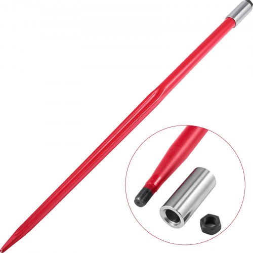 VEVOR Hay Spear 49" Hay Bale Spear 1350 lbs Capacity with Nut and Sleeve Quick Attach Square Hay Bale Spears Red Coated Bale Forks, Bale Hay Spike with Hex Nut & Sleeve for Buckets Tractors Loaders