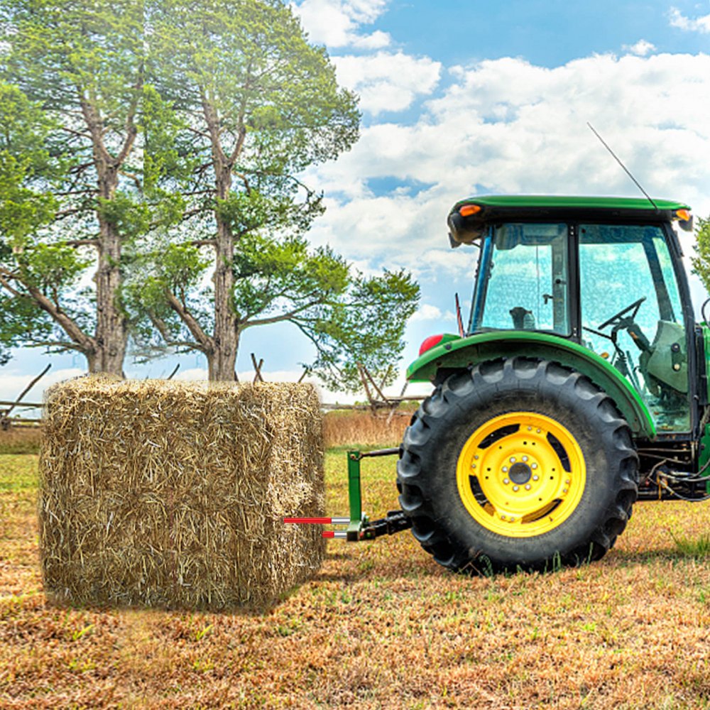 VEVOR Hay Spear 32" Bale Spear 1350 lbs Capacidade, Bale Spike Quick Attach Square Hay Bale Spears 1,4" de largura, garfos de fardos revestidos de vermelho, Bale Hay Spike com porca sextavada e manga para baldes tratores carregadeiras