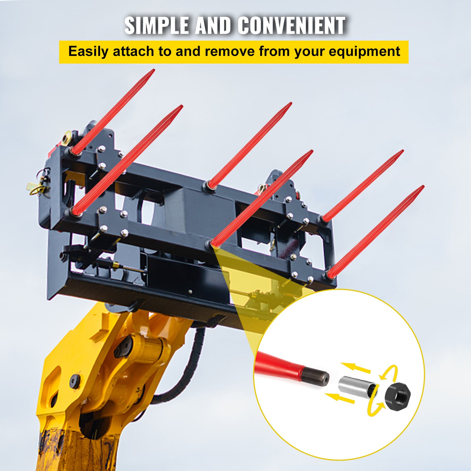 VEVOR Hay Spear 32" Bale Spear 1350 lbs Capacidade, Bale Spike Quick Attach Square Hay Bale Spears 1,4" de largura, garfos de fardos revestidos de vermelho, Bale Hay Spike com porca sextavada e manga para baldes tratores carregadeiras