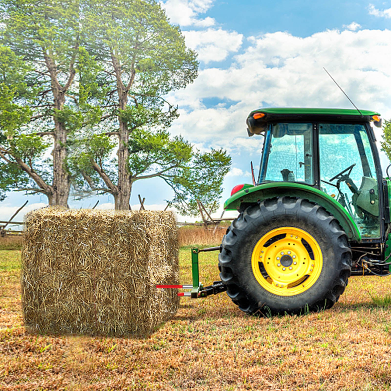 VEVOR Hay Spear 32" Bale Spear 1350 lbs Capacidade, Bale Spike Quick Attach Square Hay Bale Spears 1,4" de largura, garfos de fardos revestidos de vermelho, Bale Hay Spike com porca sextavada e manga para baldes tratores carregadeiras