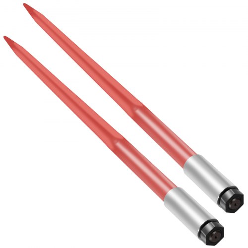 VEVOR Pair Hay Spear 43" Bale Spear 3000 lbs Capacity, Bale Spike Quick Attach Square Hay Bale Spears 1 3/4", Red Coated Bale Forks, Bale Hay Spike with Hex Nut & Sleeve for Buckets Tractors Loaders