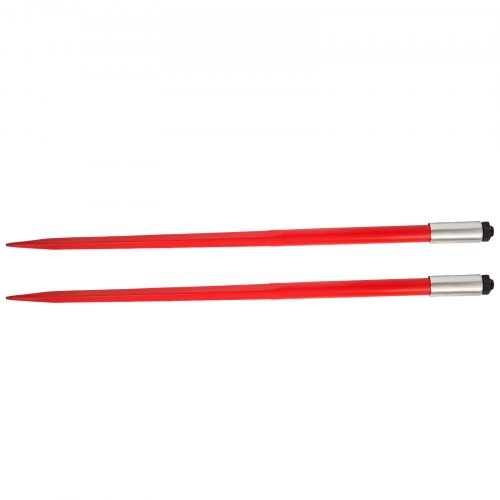 VEVOR Pair Hay Spear 49" Bale Spear 3000 lbs Capacity, Bale Spike Quick Attach Square Hay Bale Spears 1 3/4", Red Coated Bale Forks, Bale Hay Spike with Hex Nut & Sleeve for Buckets Tractors Loaders