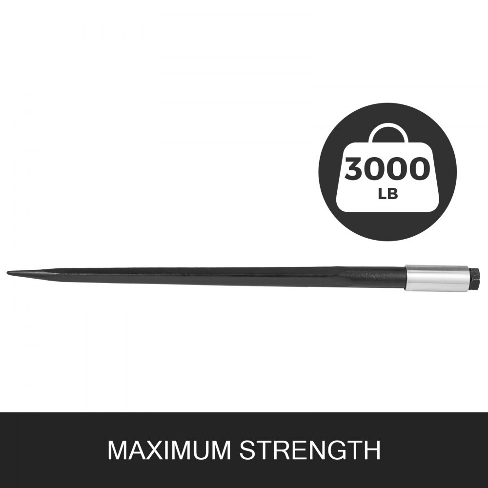 VEVOR Hay Spear 49" Bale Spear 3000 lbs Capacidad, Bale Spike Quick Attach Square Hay Bale Spears 1 3/4", Horquillas de bale con revestimiento negro, Bale Spike con tuerca hexagonal y manga para cubos Tractores Cargadores