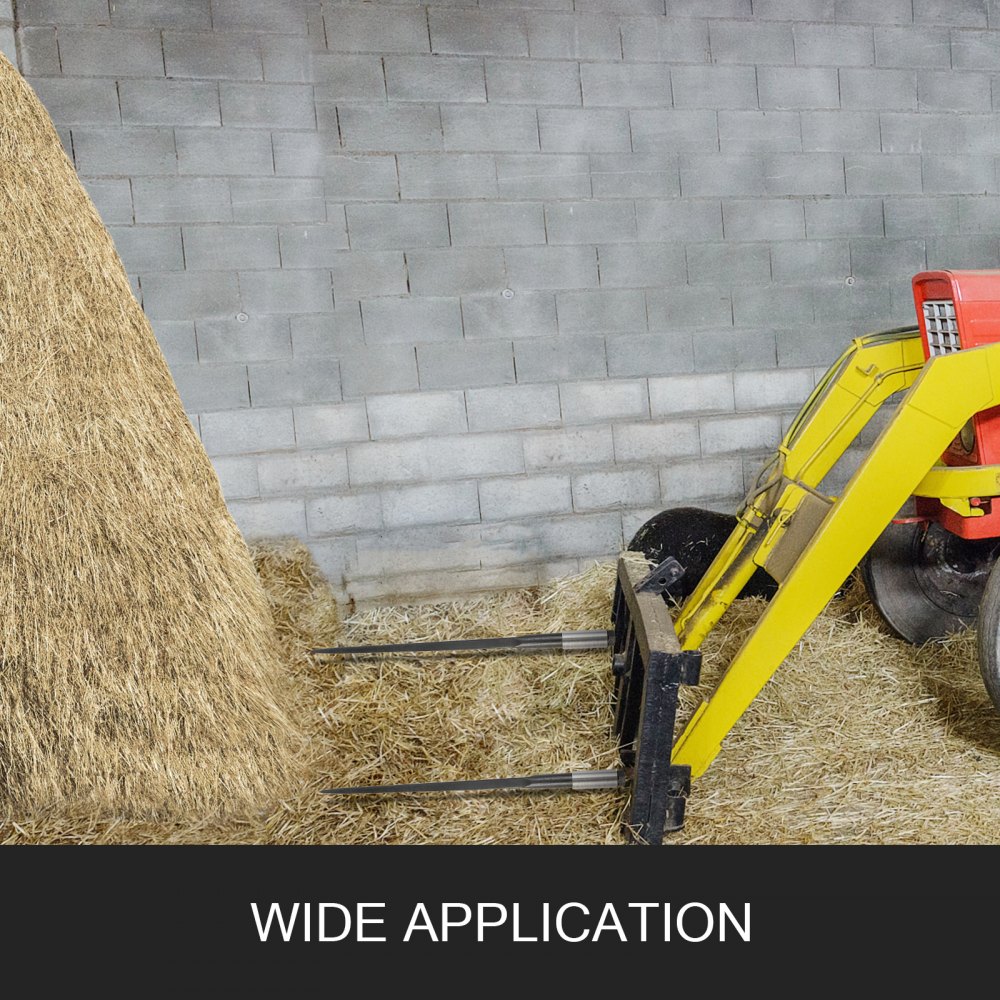 VEVOR Hay Spear 49" Bale Spear 3000 lbs Capacidad, Bale Spike Quick Attach Square Hay Bale Spears 1 3/4", Horquillas de bale con revestimiento negro, Bale Spike con tuerca hexagonal y manga para cubos Tractores Cargadores