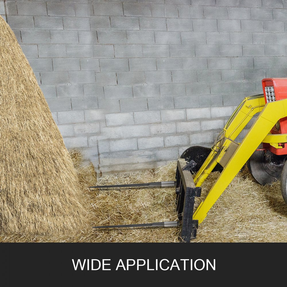VEVOR Hay Spear 49" Bale Spear 3600 lbs Capacity, Bale Spike Quick Attach Square Hay Bale Spears 1 3/4", Black Coated Bale Forks, Bale Hay Spike with Hex Nut & Sleeve for Buckets Tractors Loaders