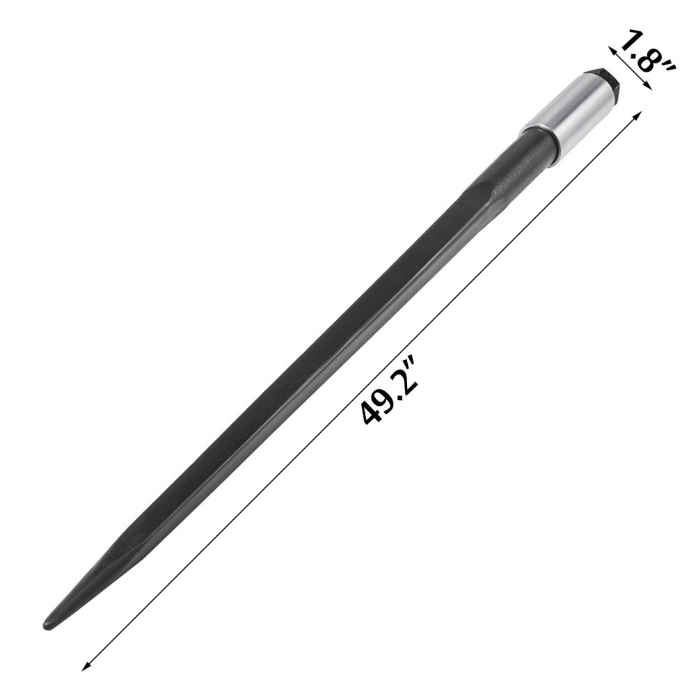 VEVOR Hay Spear 49" Bale Spear 3600 lbs Capacity, Bale Spike Quick Attach Square Hay Bale Spears 1 3/4", Black Coated Bale Forks, Bale Hay Spike with Hex Nut & Sleeve for Buckets Tractors Loaders