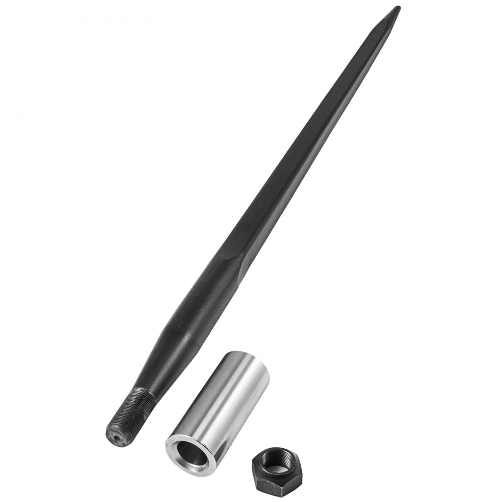 VEVOR Hay Spear 49" Bale Spear 3600 lbs Capacity, Bale Spike Quick Attach Square Hay Bale Spears 1 3/4", Black Coated Bale Forks, Bale Hay Spike with Hex Nut & Sleeve for Buckets Tractors Loaders