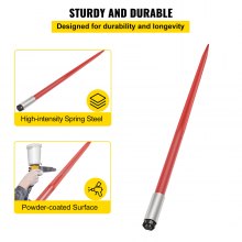VEVOR Hay Spear 49" Bale Spear 4500 lbs Capacity, Bale Spike Quick Attach Square Hay Bale Spears 1 3/4" wide, Red Coated Bale Forks, Bale Hay Spike with Hex Nut & Sleeve for Buckets Tractors Loaders
