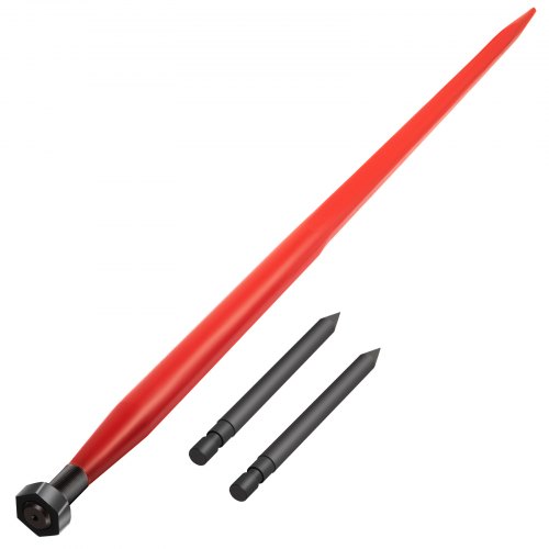 VEVOR Hay Spear 49" Bale Spear 3000 lbs Capacity, Bale Spike Quick Attach Square Hay Bale Spears 1 3/4" Wide, Red Coated Bale Forks, Bale Hay Spike with 2 Stabilizer Spears Conus 2