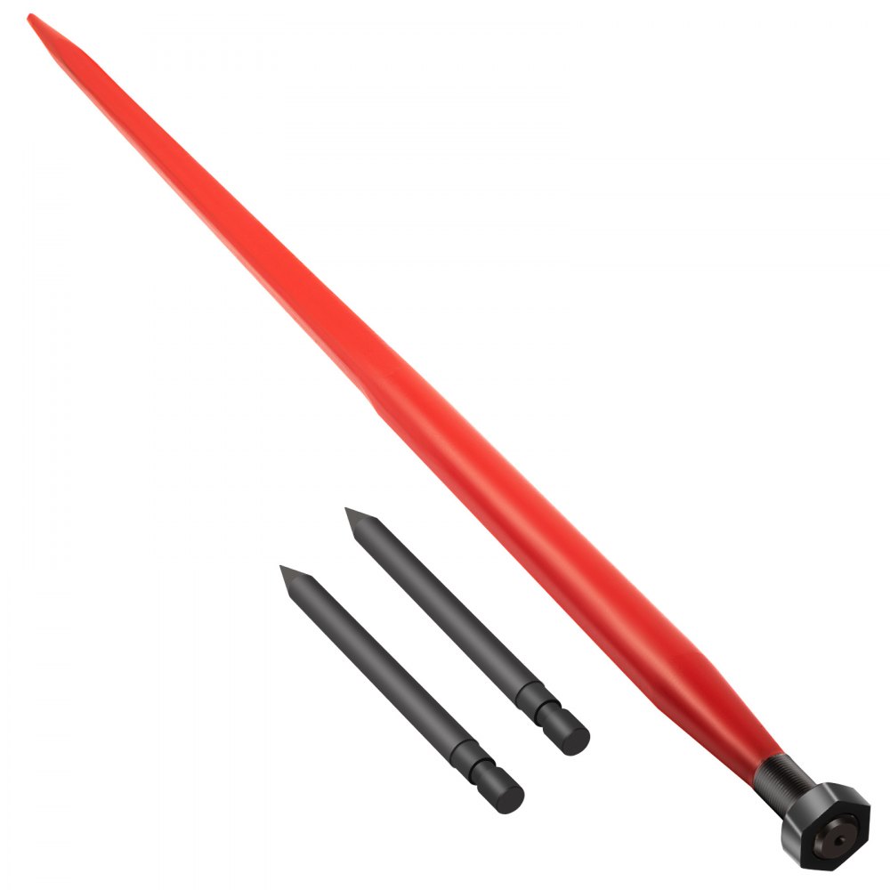VEVOR Hay Spear 49" Bale Spear 3000 lbs Capacity, Bale Spike Quick Attach Square Hay Bale Spears 1 3/4" Wide, Red Coated Bale Forks, Bale Hay Spike with 2 Stabilizer Spears Conus 2