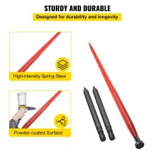 VEVOR Hay Spear 49\" Bale Spear 3000 lbs Capacity, Bale Spike Quick Attach Square Hay Bale Spears 1 3/4\" Wide, Red Coated Bale Forks, Bale Hay Spike with 2 Stabilizer Spears Conus 2