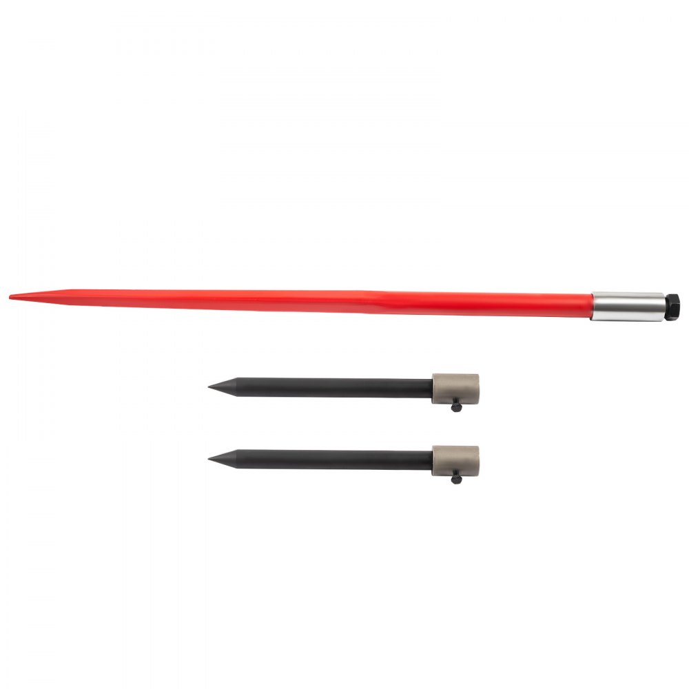 Lança para fardos de feno VEVOR Hay Spear de 49" com capacidade para 1365 kg, lança quadrada para fardos de feno com engate rápido, garfos para fardos com revestimento vermelho, lança para fardos de feno com 2 lanças estabilizadoras