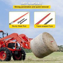 VEVOR Hay Spear 49" Bale Spear 3000 lbs, Bale Spike Quick Attach Square Hay Bale Spears, Red Coated Bale Spear, Bale Hay Spike with 2 Stabilizer Spears