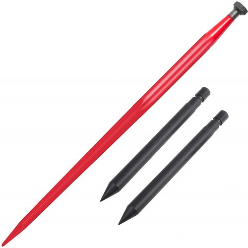 VEVOR Hay Spear 39inch Bale Spear 3000 lbs Capacity, Bale Spike Quick Attach Square Hay Bale Spears 1 3/4", Red Coated Bale Forks, Bale Hay Spike with Hex Nut & Sleeve for Buckets Tractors Loaders