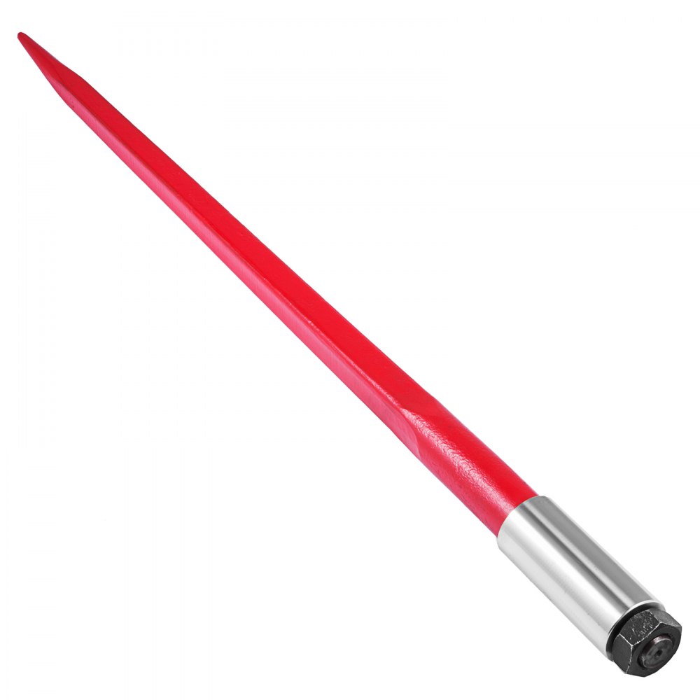 VEVOR Hay Spear 39inch Bale Spear 3000 lbs Capacity, Bale Spike Quick Attach Square Hay Bale Spears 1 3/4", Red Coated Bale Forks, Bale Hay Spike with Hex Nut & Sleeve for Buckets Tractors Loaders