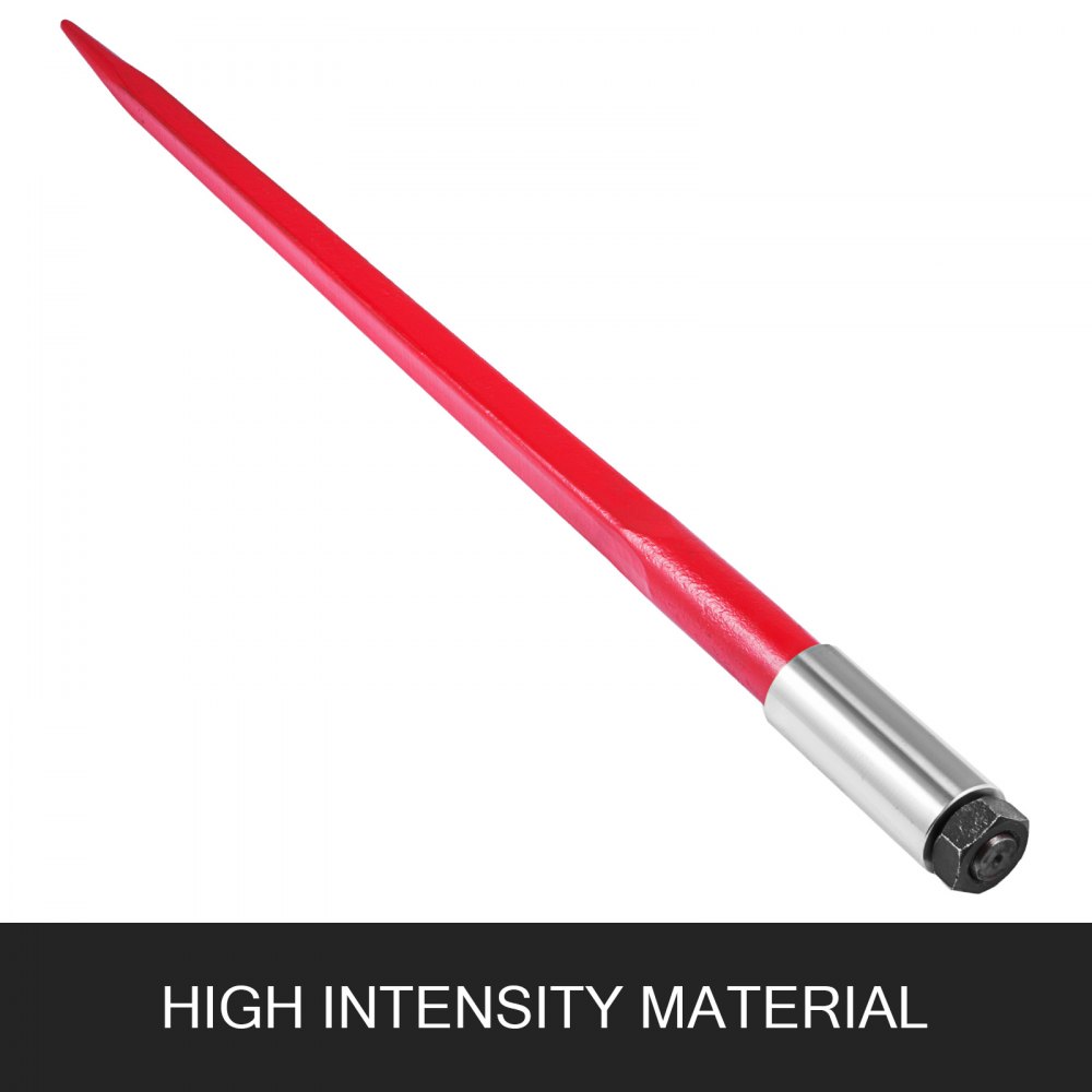 VEVOR Hay Spear 39inch Bale Spear 3000 lbs Capacity, Bale Spike Quick Attach Square Hay Bale Spears 1 3/4", Red Coated Bale Forks, Bale Hay Spike with Hex Nut & Sleeve for Buckets Tractors Loaders