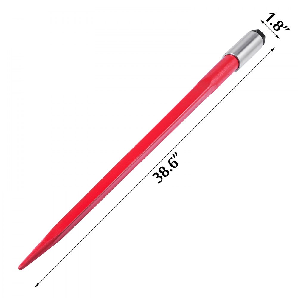 VEVOR Hay Spear 39inch Bale Spear 3000 lbs Capacity, Bale Spike Quick Attach Square Hay Bale Spears 1 3/4", Red Coated Bale Forks, Bale Hay Spike with Hex Nut & Sleeve for Buckets Tractors Loaders
