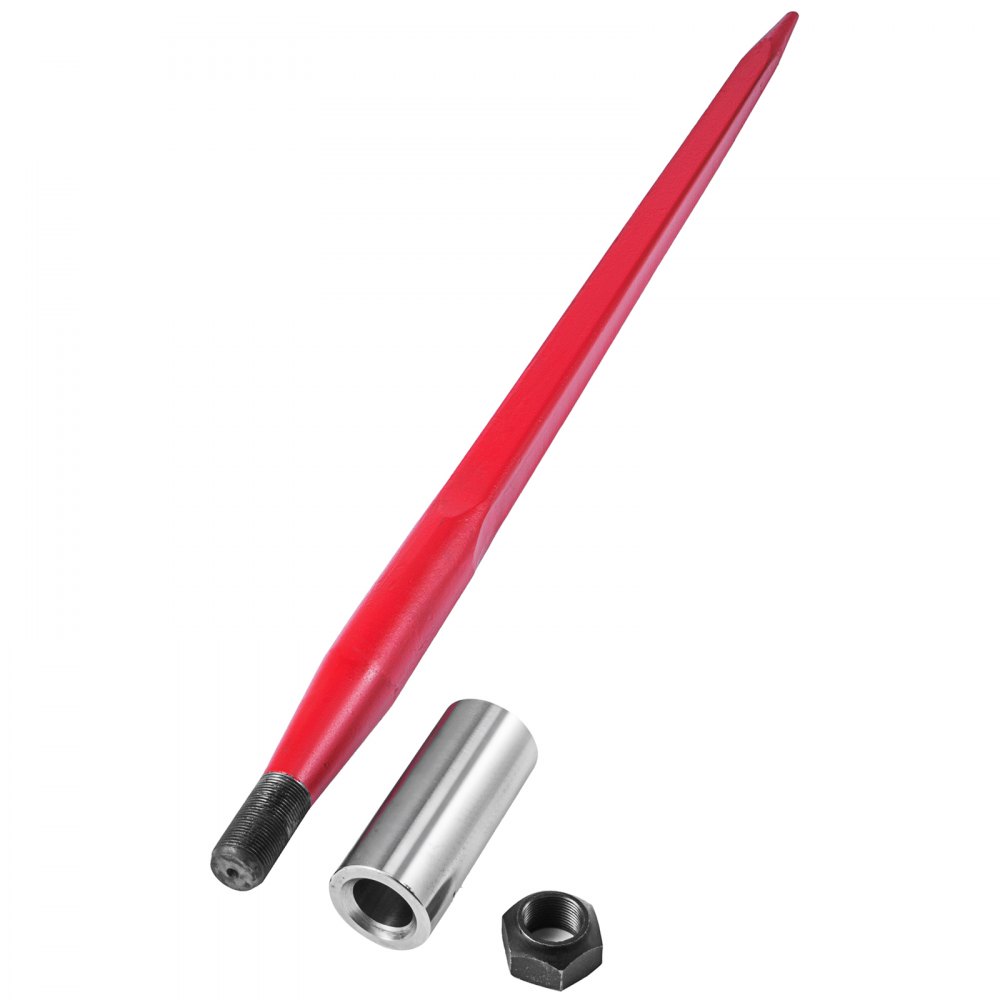 VEVOR Hay Spear 39inch Bale Spear 3000 lbs Capacity, Bale Spike Quick Attach Square Hay Bale Spears 1 3/4", Red Coated Bale Forks, Bale Hay Spike with Hex Nut & Sleeve for Buckets Tractors Loaders