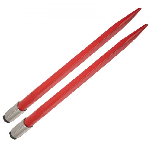 VEVOR Pair Hay Spear 39" Bale Spear 3000 lbs Capacity, Bale Spike Quick Attach Square Hay Bale Spears 1 3/4", Red Coated Bale Forks, Bale Hay Spike with Hex Nut & Sleeve for Buckets Tractors Loaders