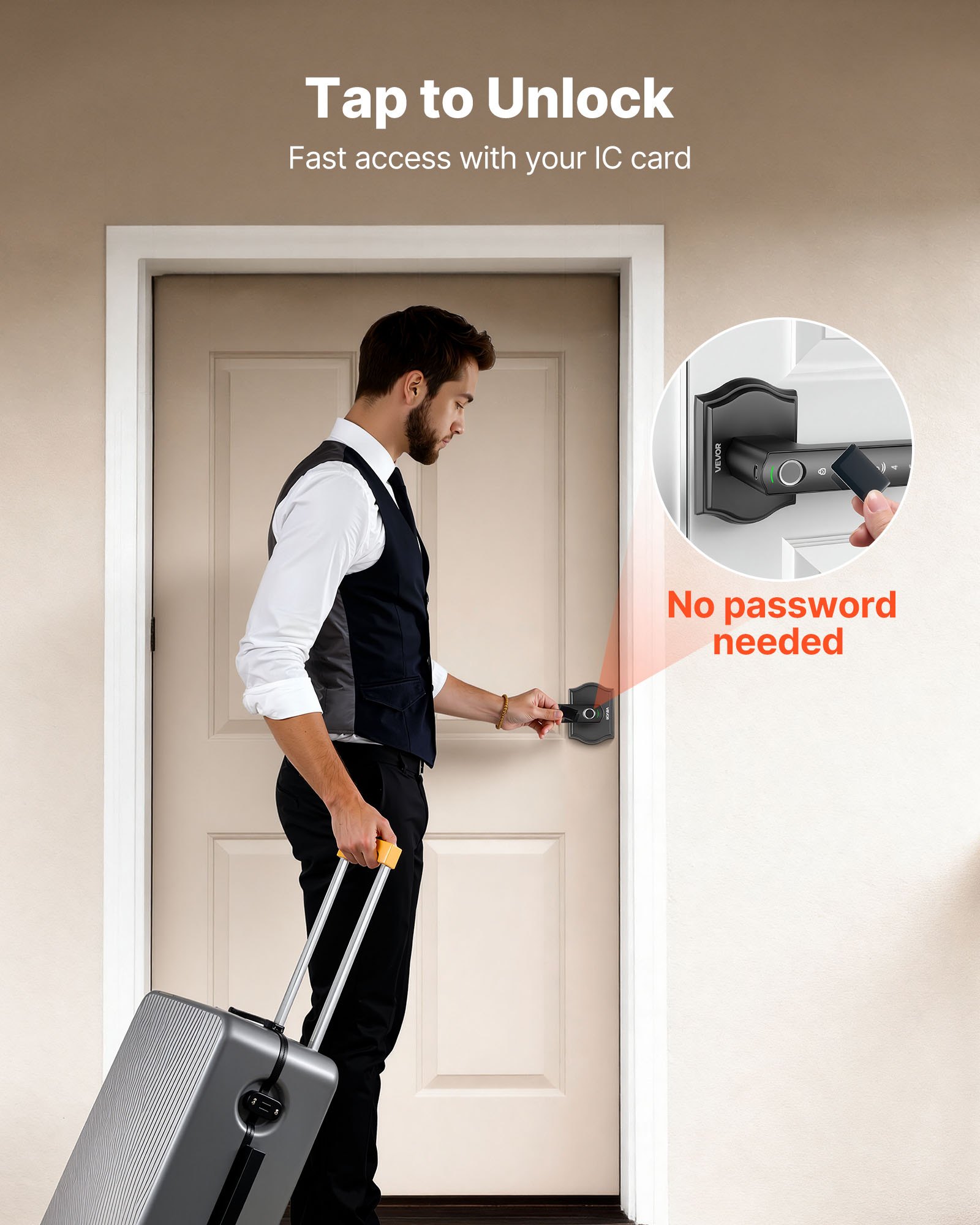 VEVOR Fingerprint Door Lock Set, Electronic Biometric Knob Keyless Entry Door Lock with Handle, Auto Locking, One-Time Code, Anti-Peeking Password, Easy Installation, for Home, Apartment, Matte Black