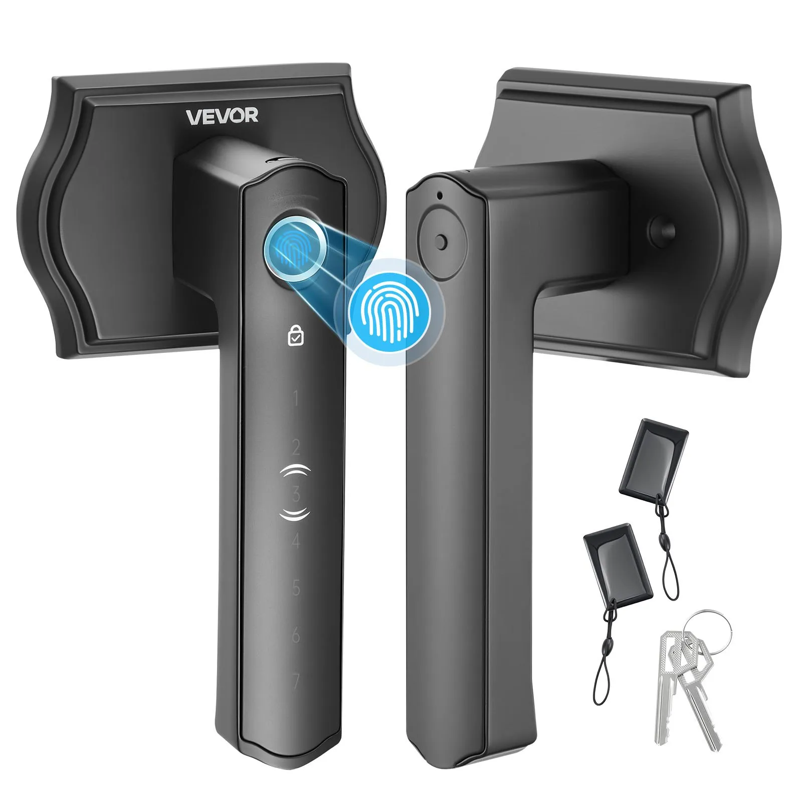 VEVOR Fingerprint Door Lock Set, Electronic Biometric Knob Keyless Entry Door Lock with Handle, Auto Locking, One-Time Code, Anti-Peeking Password, Easy Installation, for Home, Apartment, Matte Black