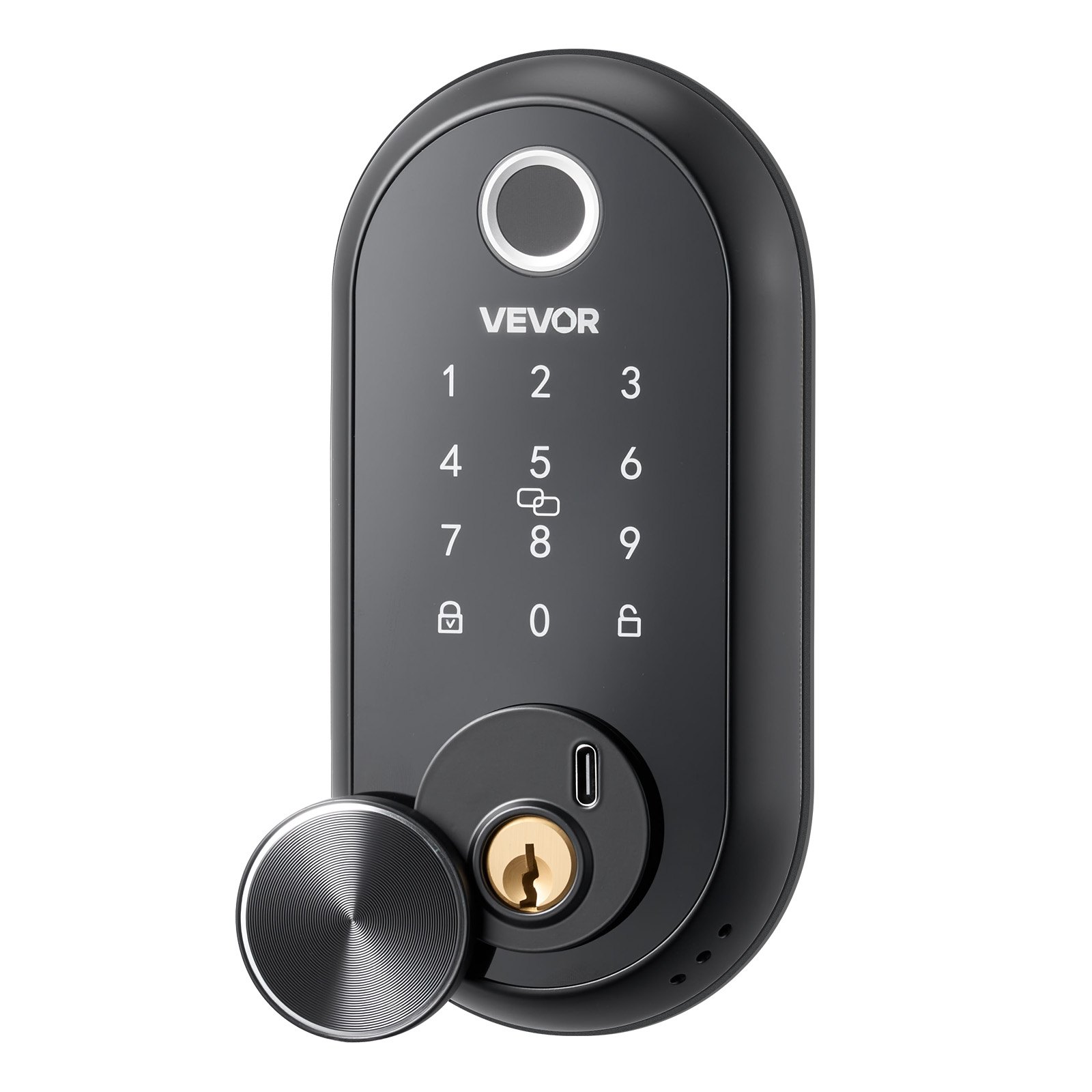 VEVOR Fingerprint Door Lock Set, Electronic Biometric Deadbolt Keyless Entry Door Lock with Handle, Touchscreen, Auto Locking, One-Time Code, Anti-Peeking Password, IC Cards, for Home, Matte Black