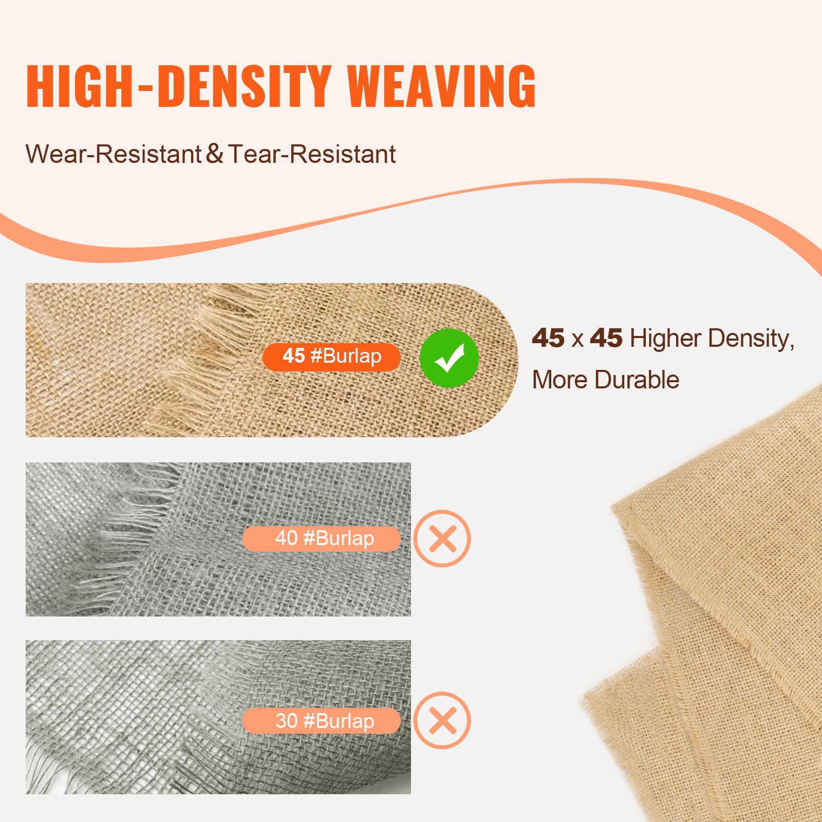 VEVOR Burlap Fabric Roll, 40” x 300 ft & 50 x 50 High Density Wide Natural Burlap Fabric Rolls, Jute Fabric Burlap Tree Wrap Roll, for Decor, Crafts, Wedding, Gardening, Plant & Tree Winter Covering