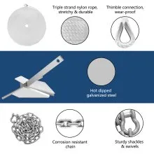 VEVOR Boat Anchor Kit 13 lb Fluke Style Anchor, Hot Dipped Galvanized Steel Fluke Anchor, Marine Anchor with Anchor, Shackles, Chain, Rope for Boat Mooring on The Beach, Boats from 20'-32'