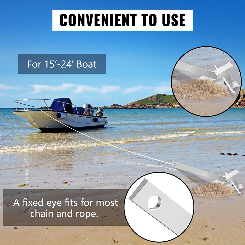 VEVOR Boat Anchor Kit 8.5 lb Fluke Style Anchor, Hot Dipped Galvanized Steel Fluke Anchor, Marine Anchor with Anchor, Rope, Shackles, Chain for Boat Mooring on The Beach, Boats from 15\'-24\'