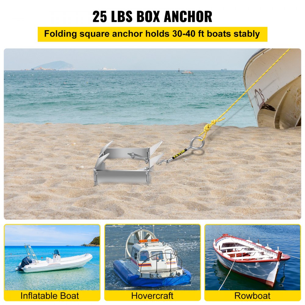 VEVOR Box Anchor for Boats, 25 lb Fold and Hold Anchor, Galvanized