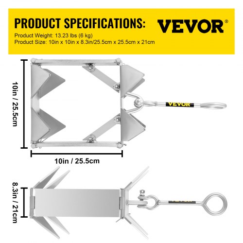 VEVOR Cube Anchor for Boats, 13 lb Fold and Hold Anchor, Galvanized Steel Anchor, Heavy Duty Square Anchor for 18'-30' Boat, Cube Anchor for Pontoon Boats with Folding Design for Offshore Anchoring