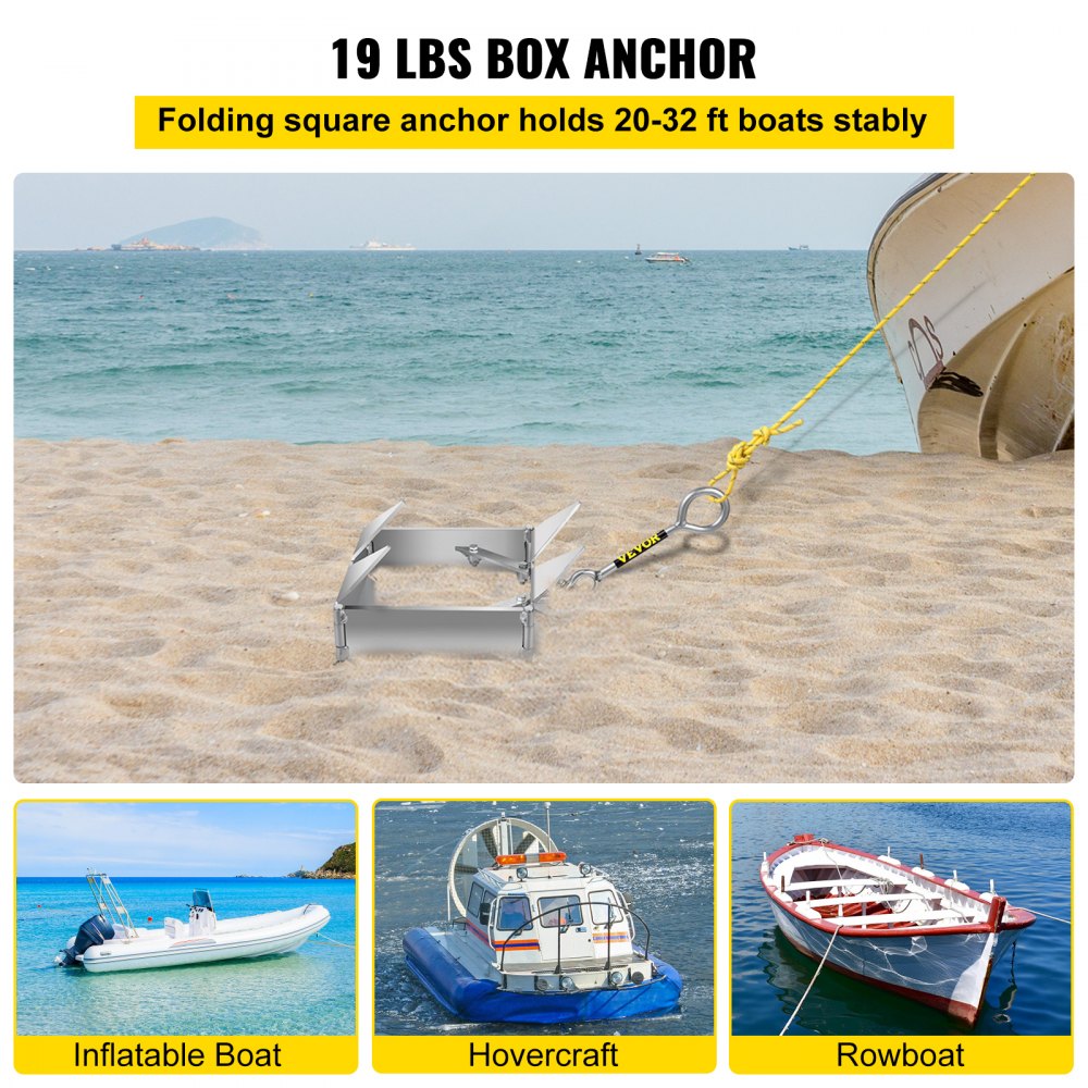 VEVOR Box Anchor for Boats, 19 lb Fold and Hold Anchor, Galvanized Steel  Cube Anchor, Heavy Duty Box Anchor for 18'-30' Boat, Box Anchor for Pontoon