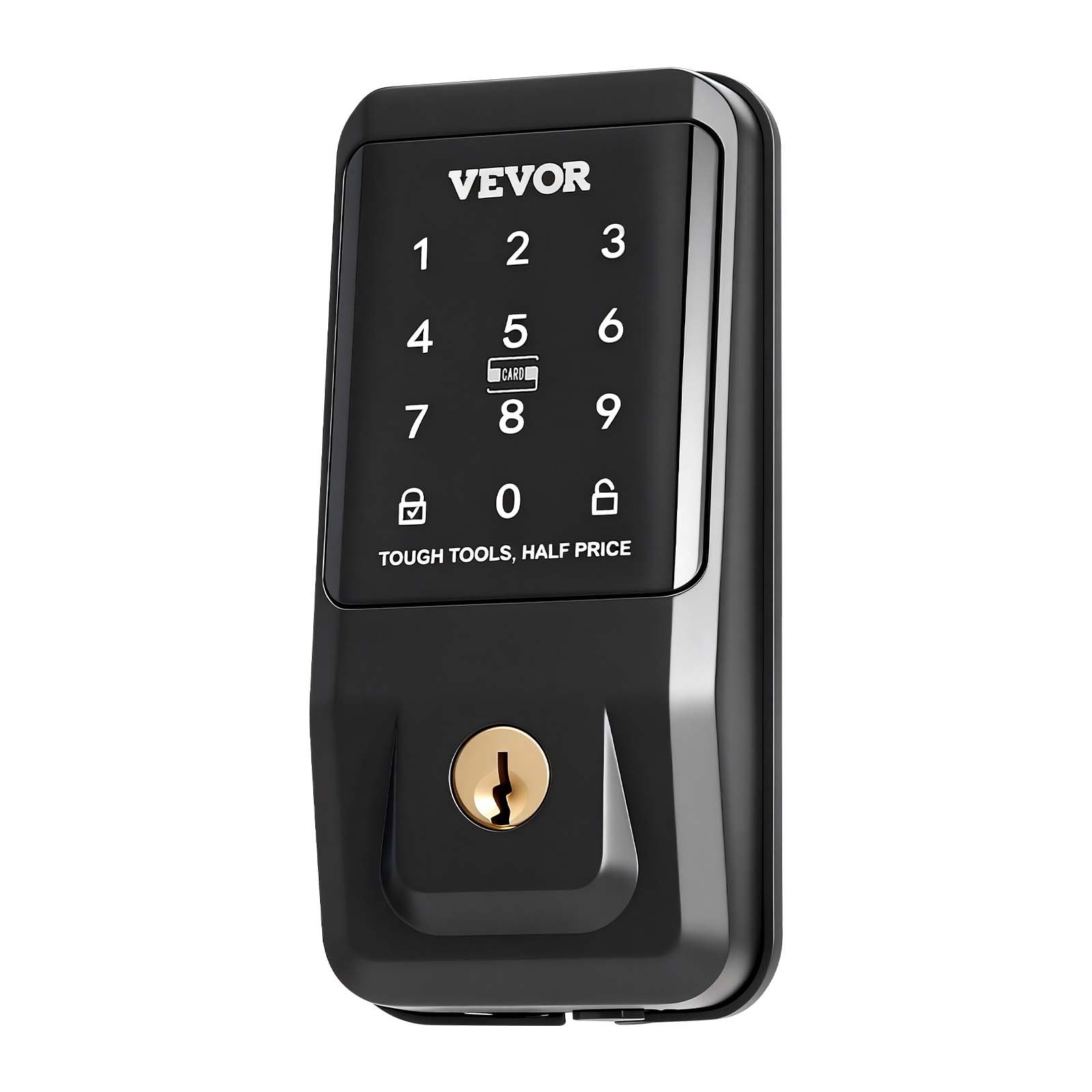 VEVOR Keyless Entry Door Lock with Handle Set, Touchpad Electronic Deadbolt with IC Card, Customizable User Codes, Keyed Entry, Auto Lock, Anti-Peeking Password, Backlit, for Home, Matte Black