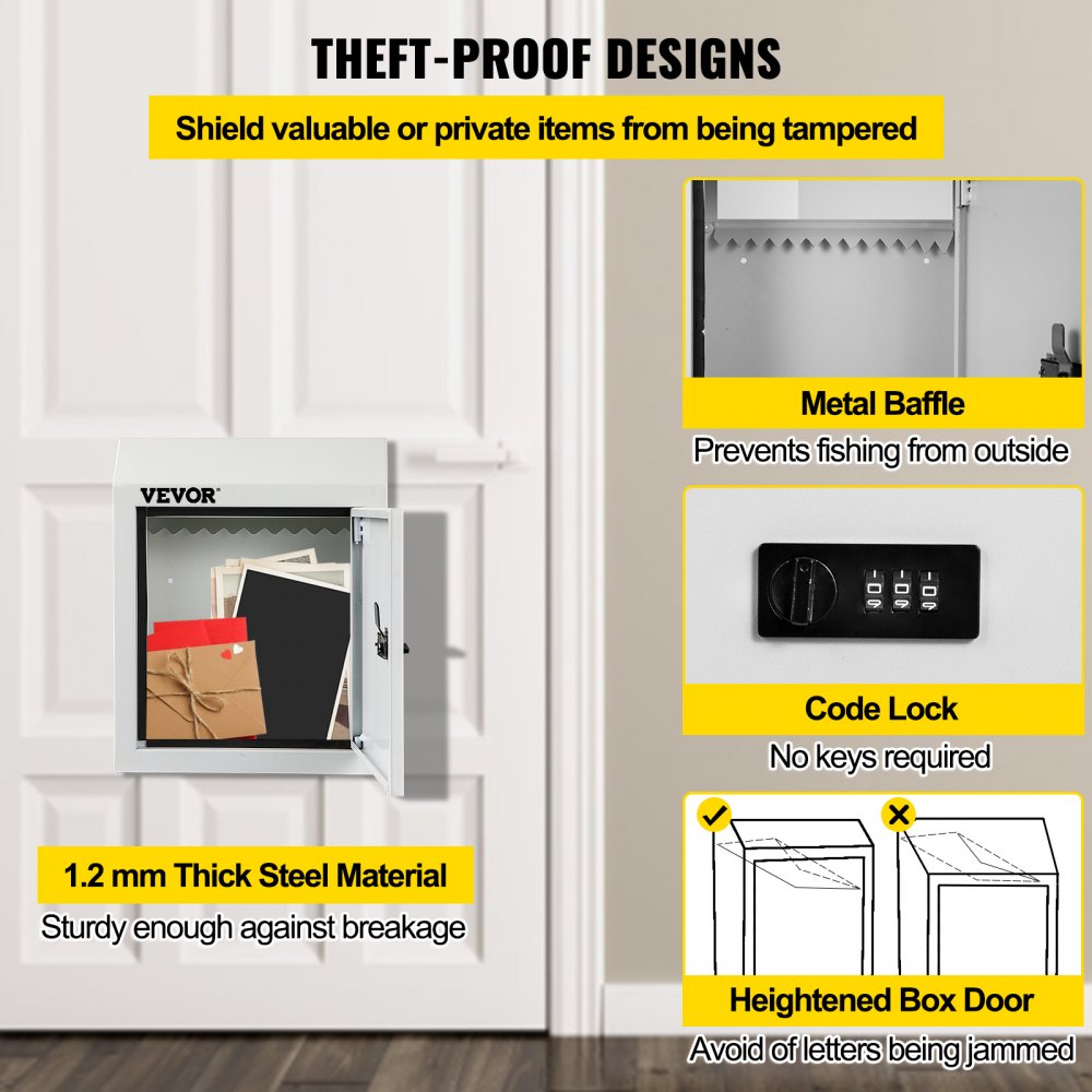 VEVOR Through-The-Door Locking Drop Box Door Drop Box 11.8''x4.3''x14.2'' White