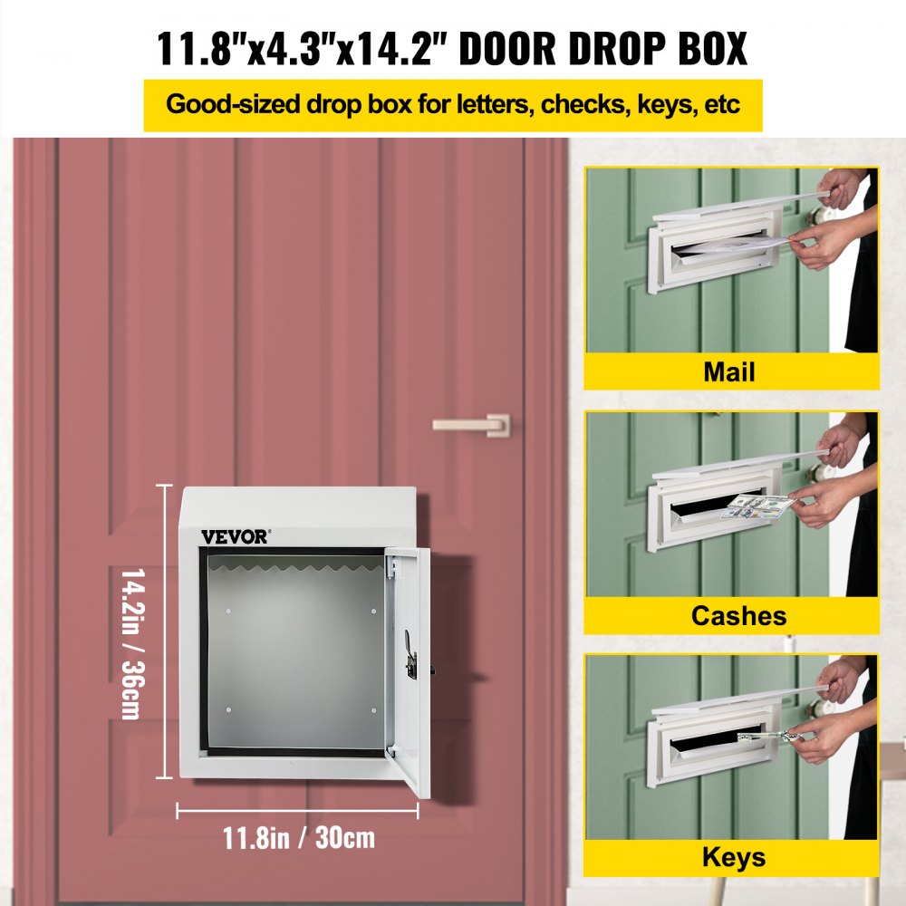 VEVOR Through-The-Door Locking Drop Box Door Drop Box 11.8''x4.3''x14.2'' White