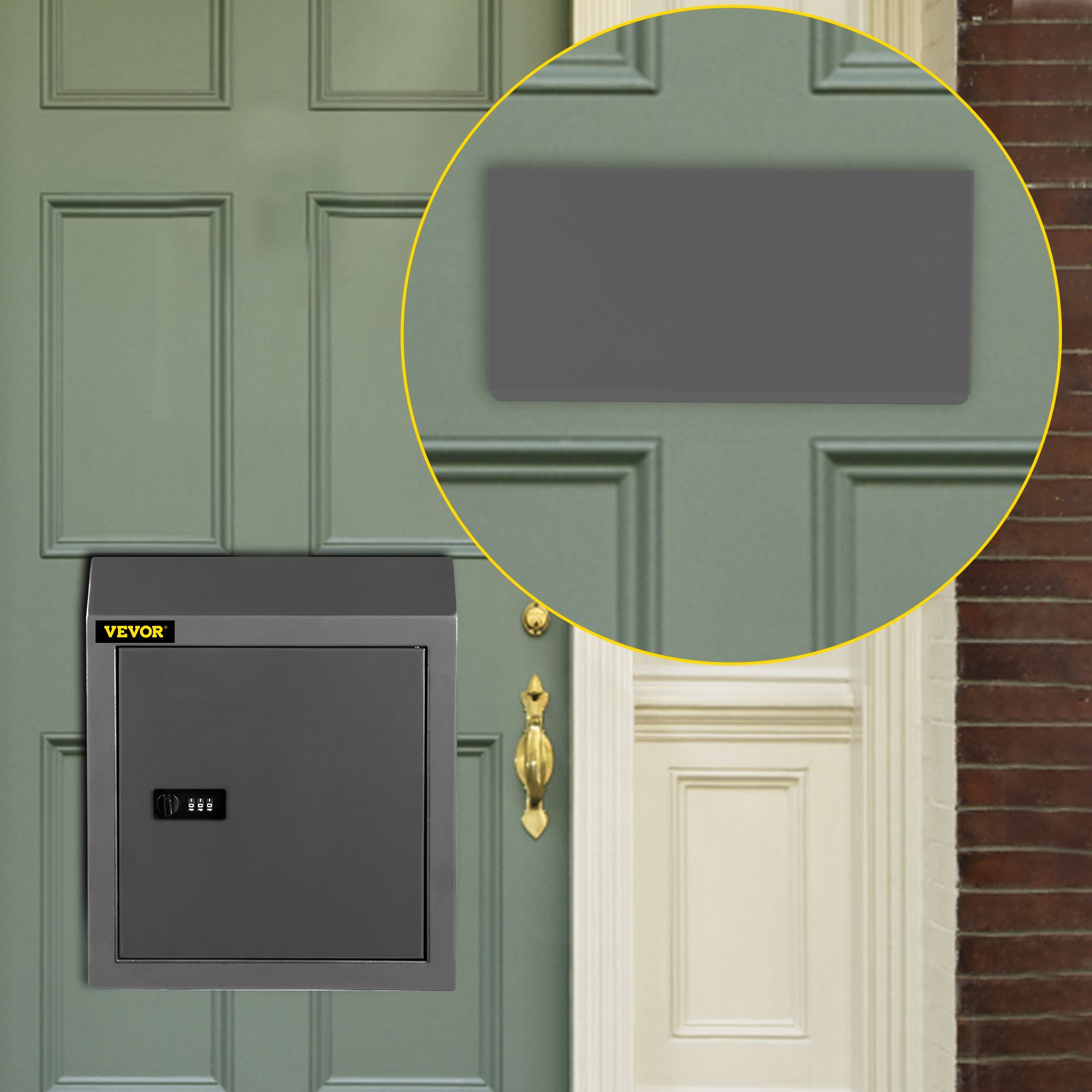 VEVOR Door Drop Box, 11.8'' x 4.3'' x 14.2'' Letterbox Mailbox w/1.77'' Chute & Code Lock, Rainproof Steel Mail Catcher for Depositing Keys, Rents, Checks, Gray, Large