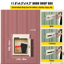 VEVOR Through-The-Door Locking Drop Box, 11.8''x4.3''x14.2'' Door Drop Box, Door Slot Mailbox w/1.77'' Chute & Code Lock, Rainproof Steel Mail Catcher for Depositing Mail, Keys, Rents, Checks, Beige