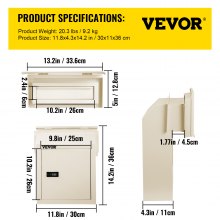 VEVOR Through-The-Door Locking Drop Box, 11.8''x4.3''x14.2'' Door Drop Box, Door Slot Mailbox w/1.77'' Chute & Code Lock, Rainproof Steel Mail Catcher for Depositing Mail, Keys, Rents, Checks, Beige