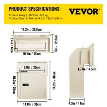 VEVOR Through-The-Door Locking Drop Box, 11.8''x4.3''x14.2'' Door Drop Box, Door Slot Mailbox w/1.77'' Chute & Code Lock, Rainproof Steel Mail Catcher for Depositing Mail, Keys, Rents, Checks, Beige