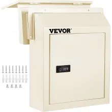 VEVOR Through-The-Door Locking Drop Box, 11.8''x4.3''x14.2'' Door Drop Box, Door Slot Mailbox w/1.77'' Chute & Code Lock, Rainproof Steel Mail Catcher for Depositing Mail, Keys, Rents, Checks, Beige