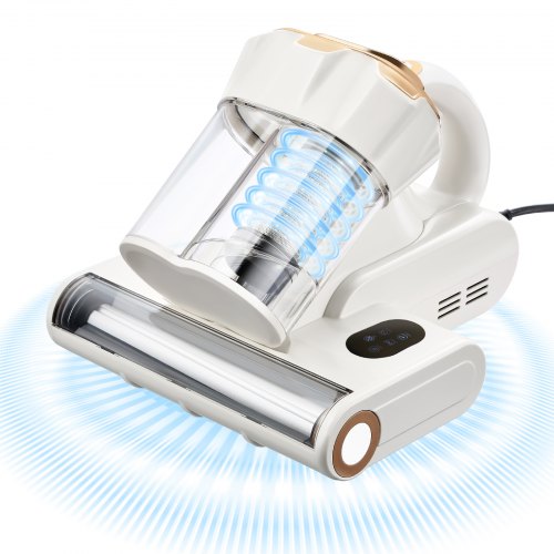 VEVOR Mattress Vacuum Cleaner, 550W Bed Vacuum Cleaner with 18Kpa Powerful Suction and Dual Dust Bin, HEPA Filter & Heating, Ultrasound Tech & Cleaning Lights, Handheld for Bed, Sofa, Corded, White
