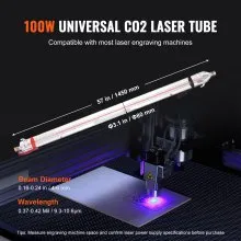 Tubo láser de CO2 VEVOR de 100 W y 57 in/1450 mm para corte por láser de vidrio de borosilicato