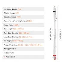 VEVOR 130W CO2 Laser Tube 65 in / 1650 mm Borosilicate Glass Laser Cutter Tube