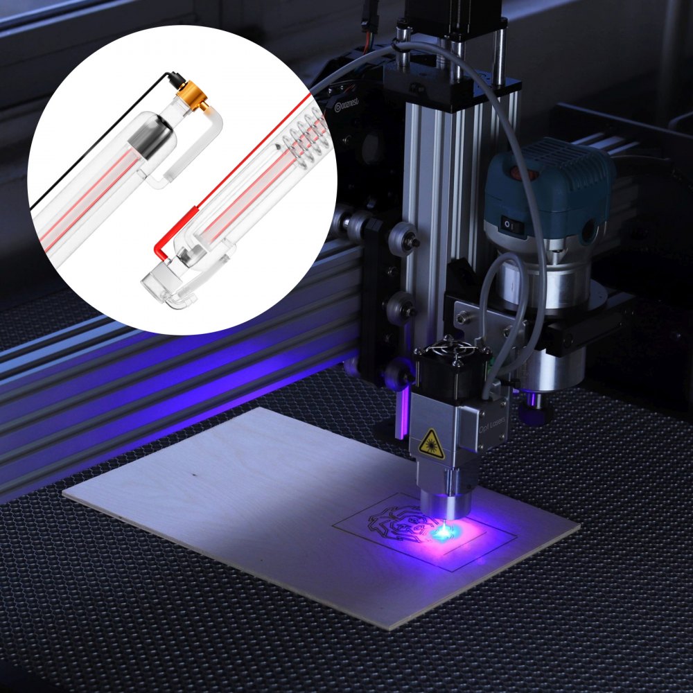 VEVOR 60W CO2 Laser Tube, 49.2 in (1250 mm) Length, 2 in (55 mm) Dia Borosilicate Glass Laser Cutter Tube with Metal Head, 5000-6000hr Wires Preconnected for Laser Engraver Engraving Cutting Machine