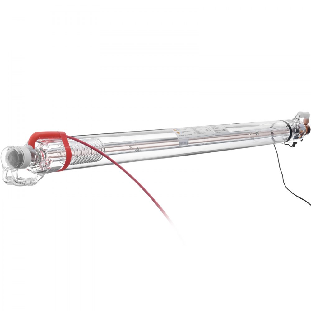 VEVOR 60W CO2 Laser Tube, 49.2 in (1250 mm) Length, 2 in (55 mm) Dia Borosilicate Glass Laser Cutter Tube with Metal Head, 5000-6000hr Wires Preconnected for Laser Engraver Engraving Cutting Machine