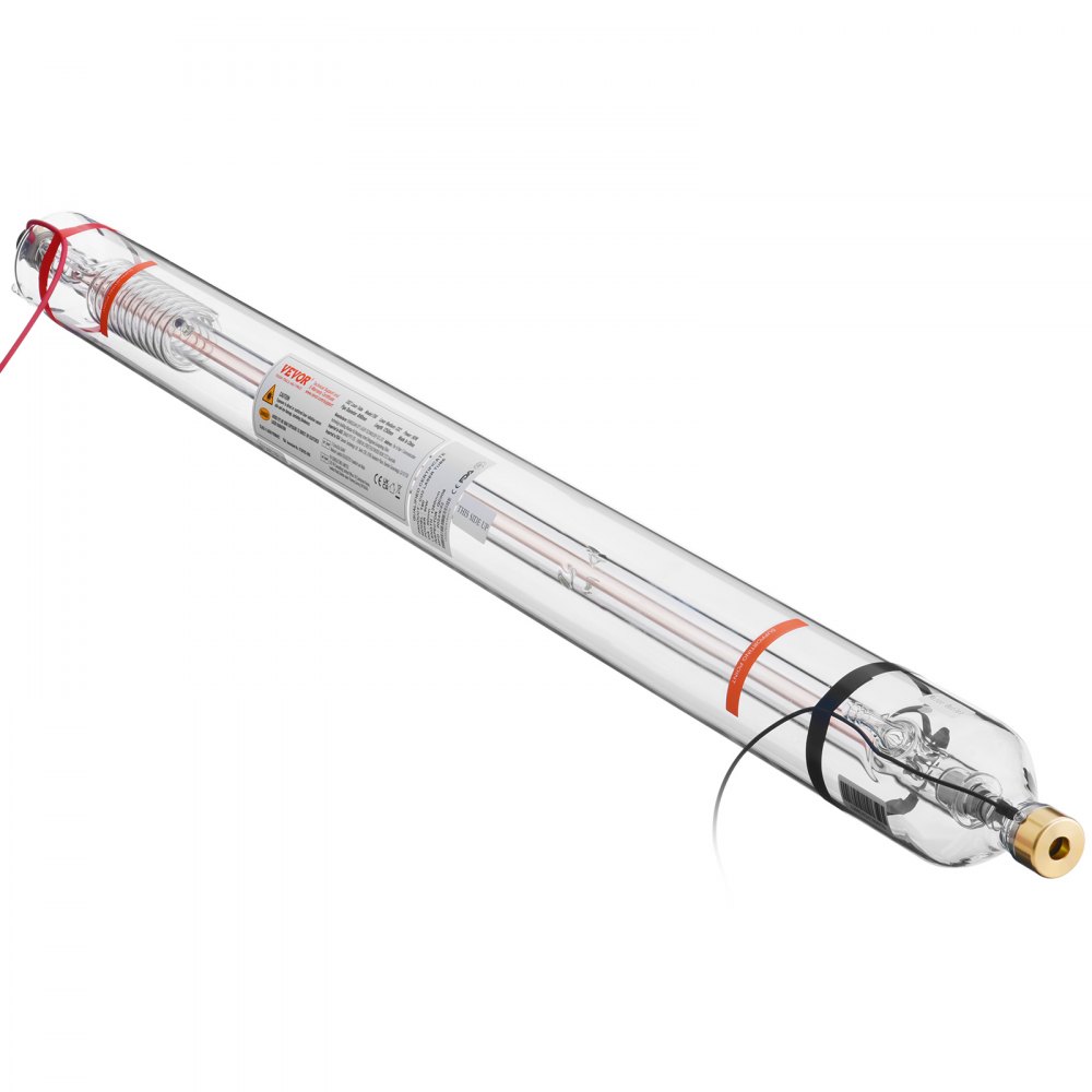 VEVOR 90W CO2 Laser Tube, 49.2 in (1250 mm) Length, 3.1 in (80 mm) Dia Borosilicate Glass Laser Cutter Tube with Metal Head, 10,000hr Wires Preconnected for Laser Engraver Engraving Cutting Machine